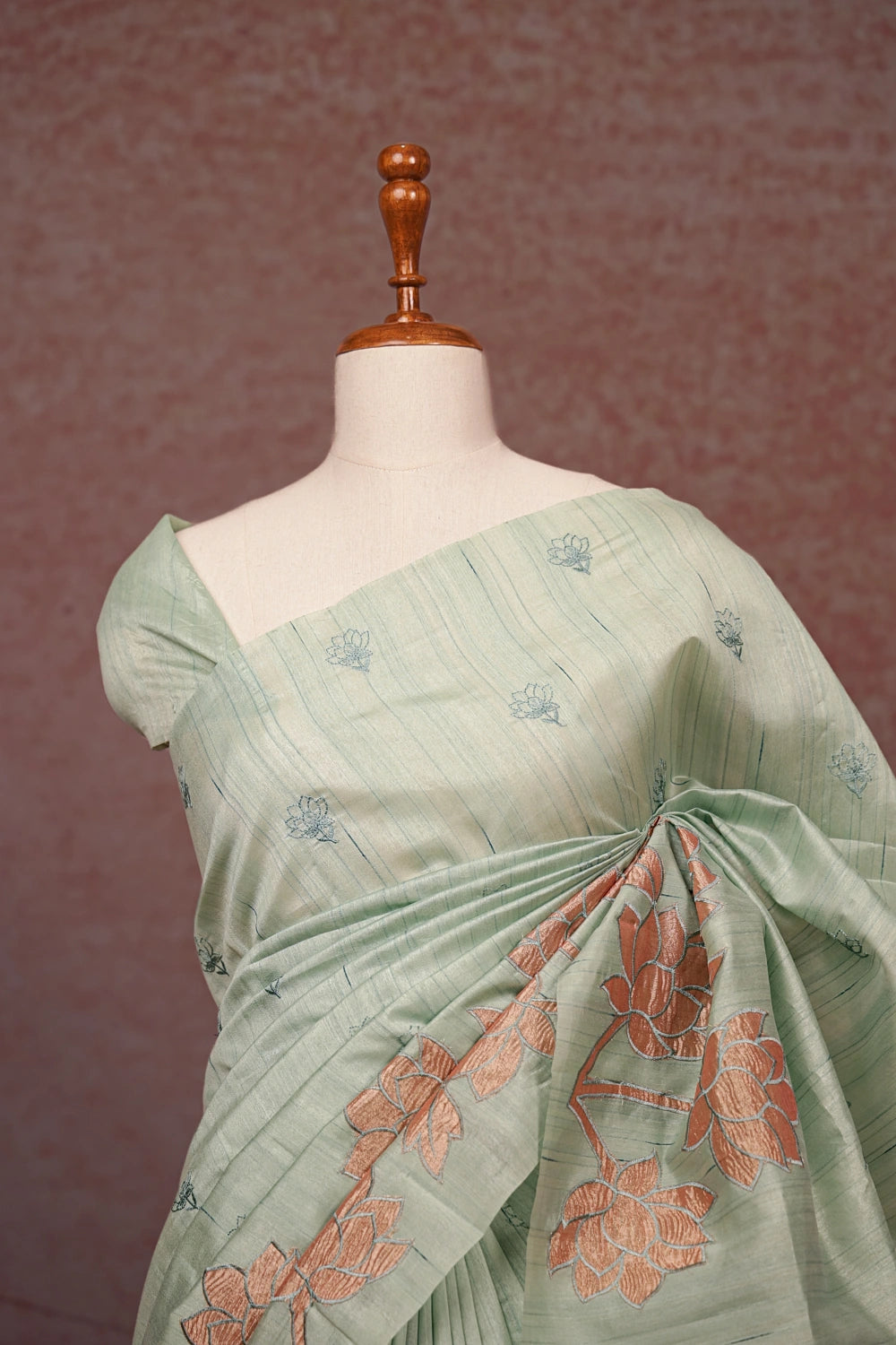 Pastel Green Semi Jute Saree - Seematti