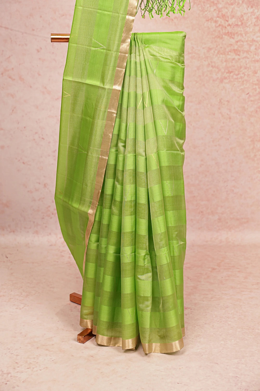 Parrot Green Kora Silk Saree
