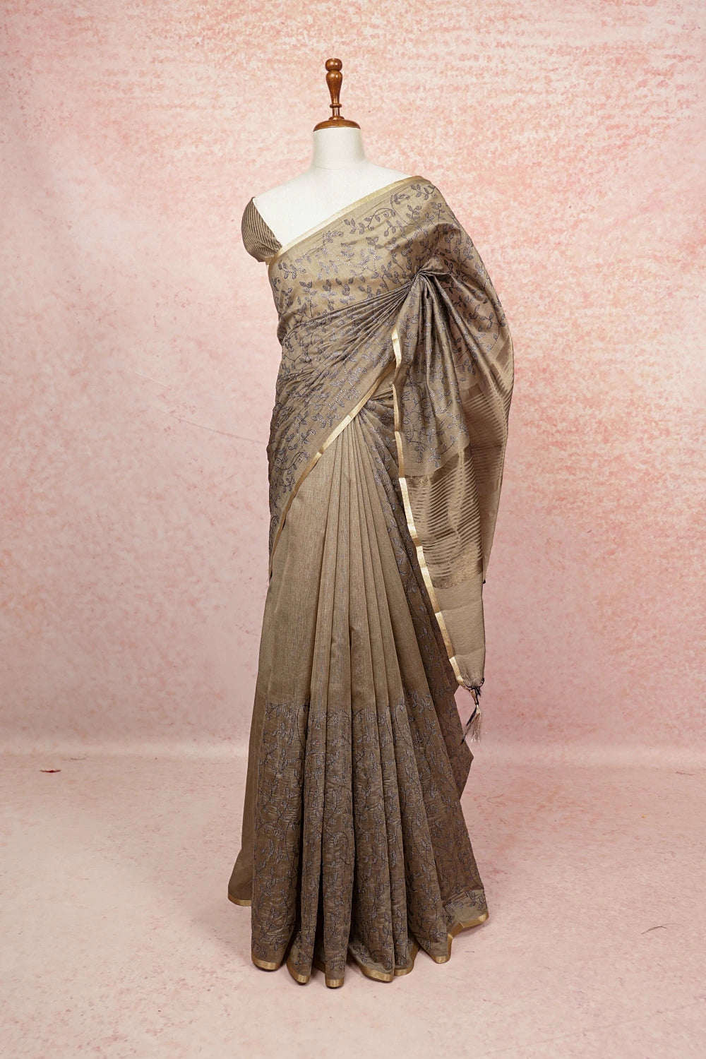 Dark Beige Semi Tissue Saree