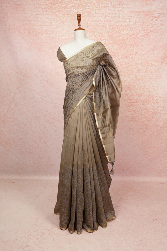 Dark Beige Semi Tissue Saree