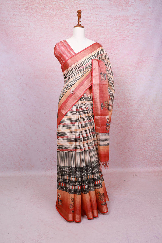 Cream Semi Linen Saree