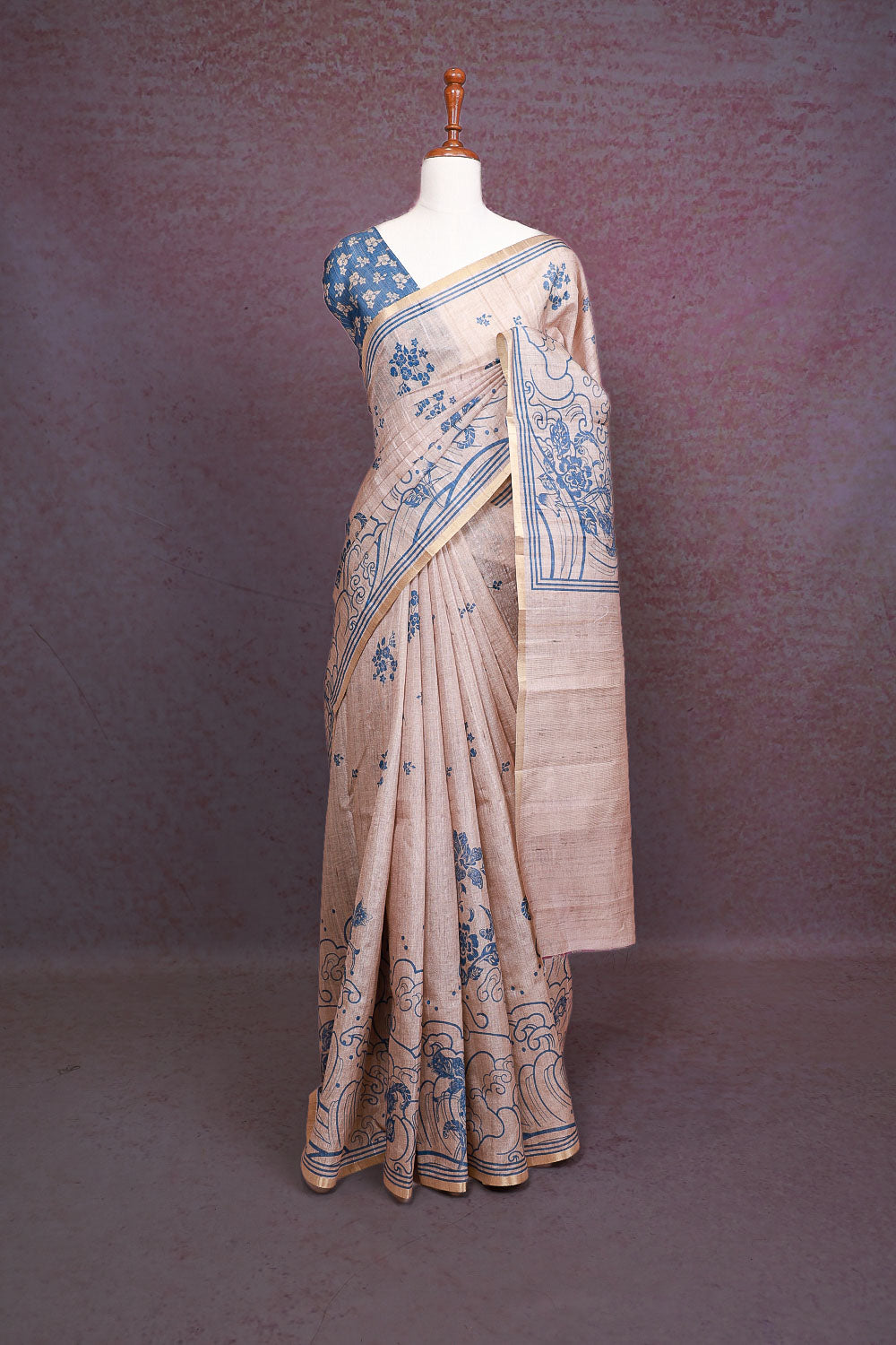 Cream Semi Tussar Saree