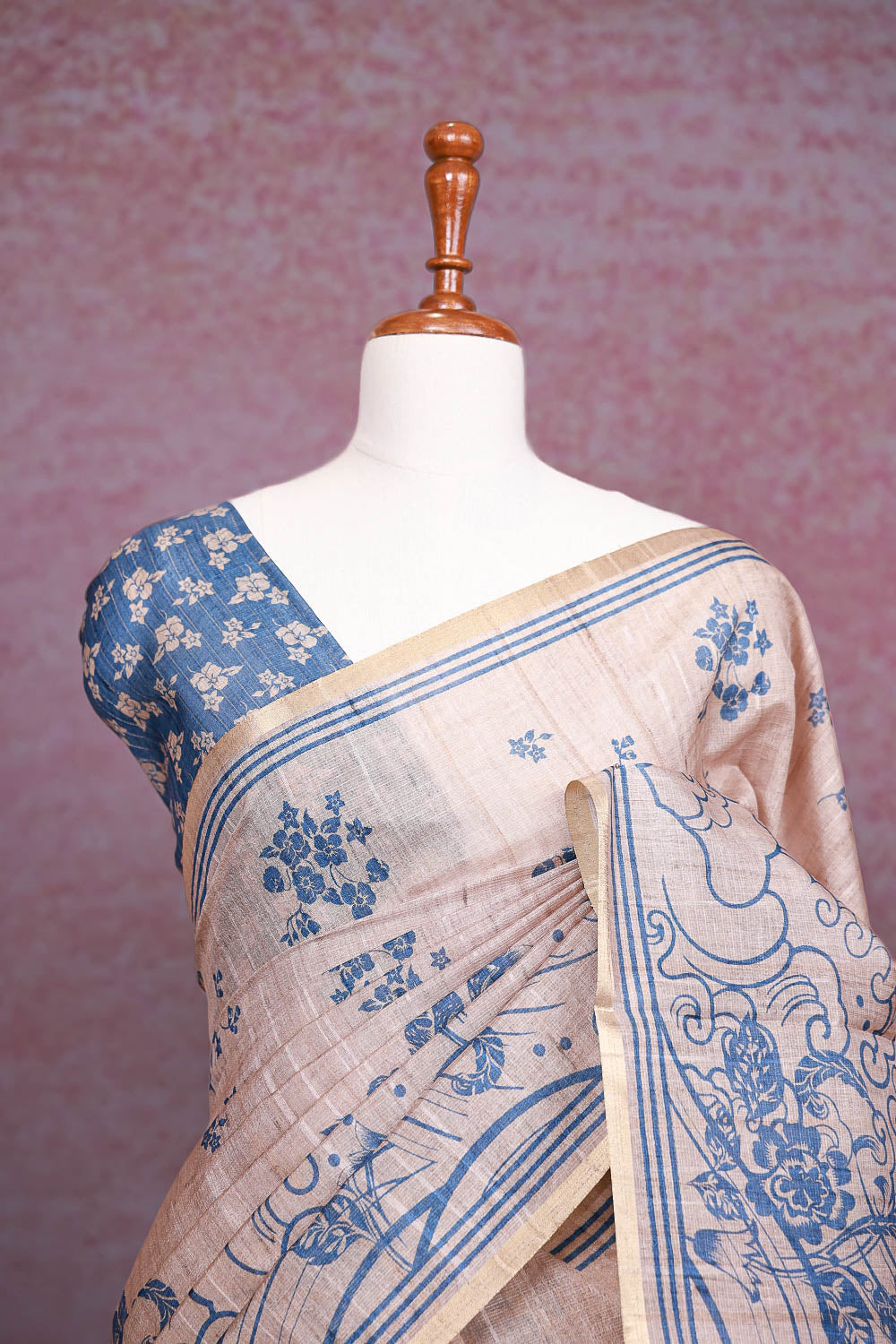 Cream Semi Tussar Saree