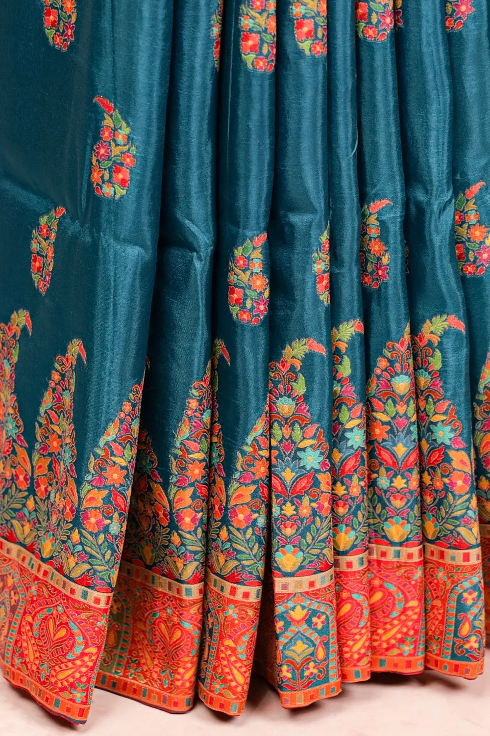 Peacock Blue Semi Banarasi Saree