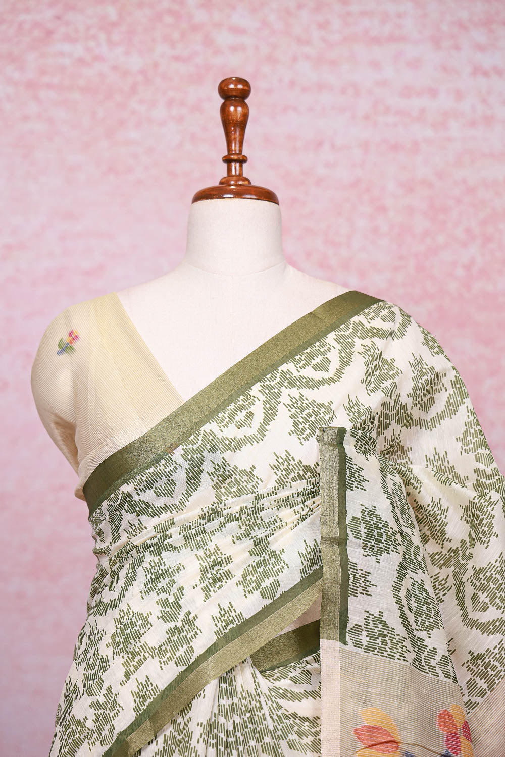 Cream Semi Linen Saree