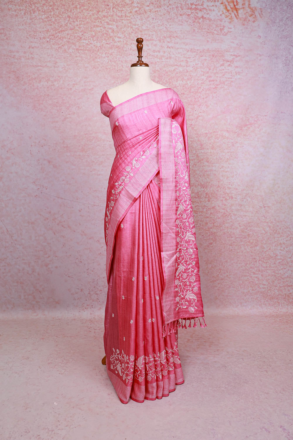Pink Semi Tussar Saree