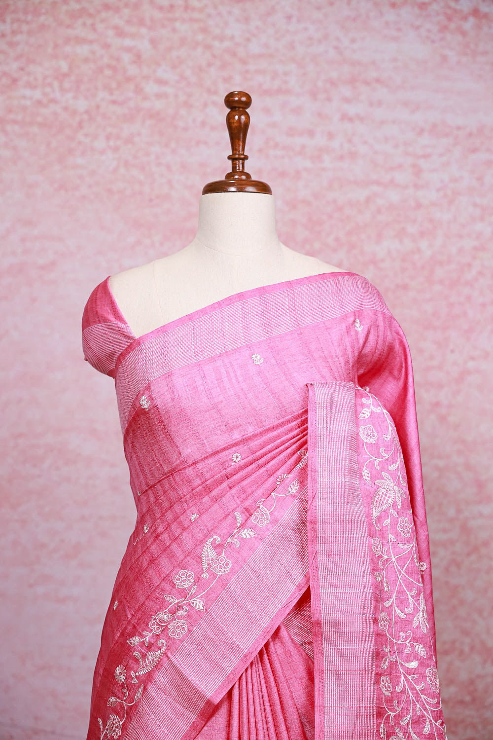 Pink Semi Tussar Saree