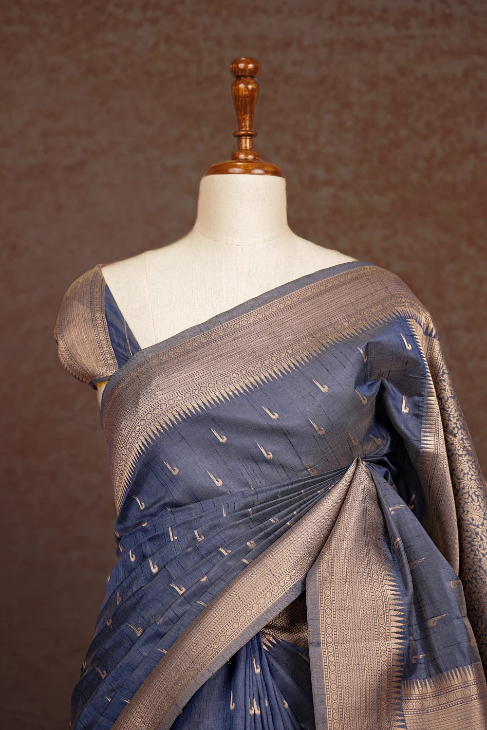 Ash Blue Semi Tussar Saree