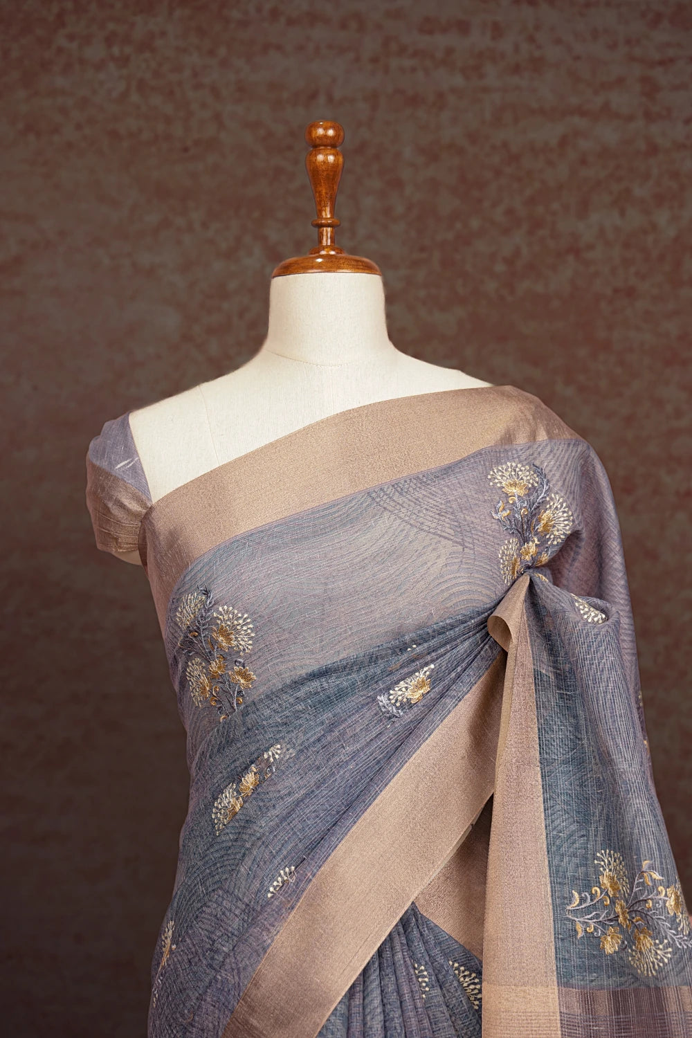 Grey Cotton Tissue Saree
