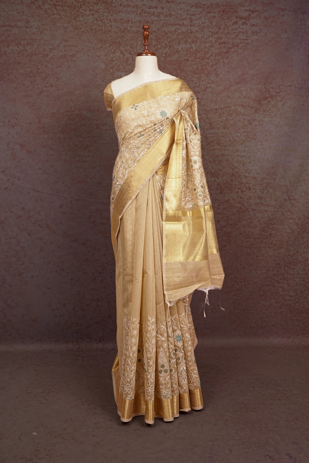 Light Beige Semi Jute Saree