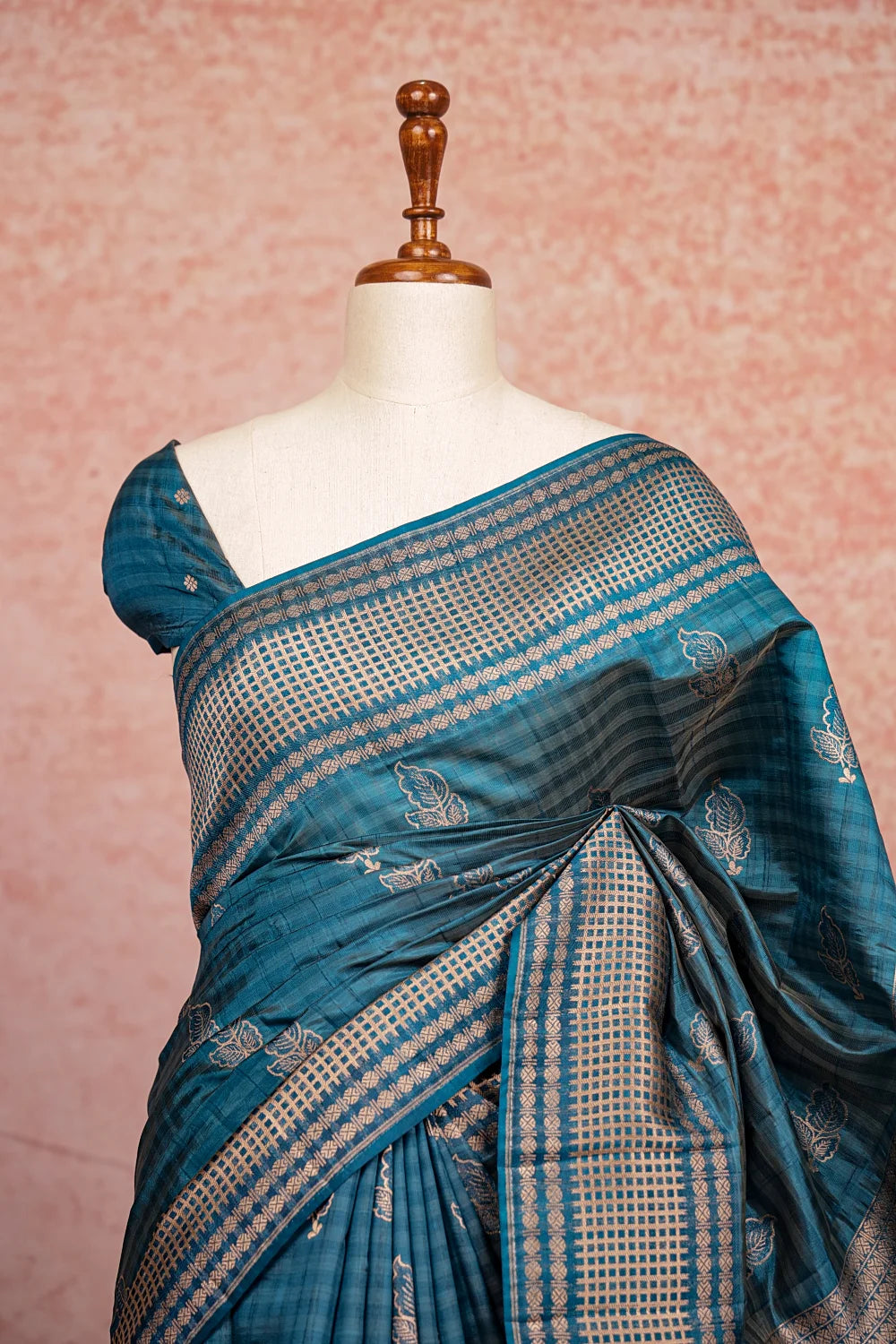 Teal Blue Cotton Silk Saree