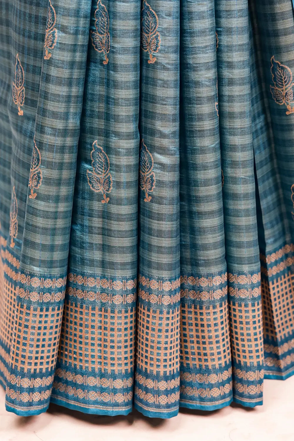 Teal Blue Cotton Silk Saree