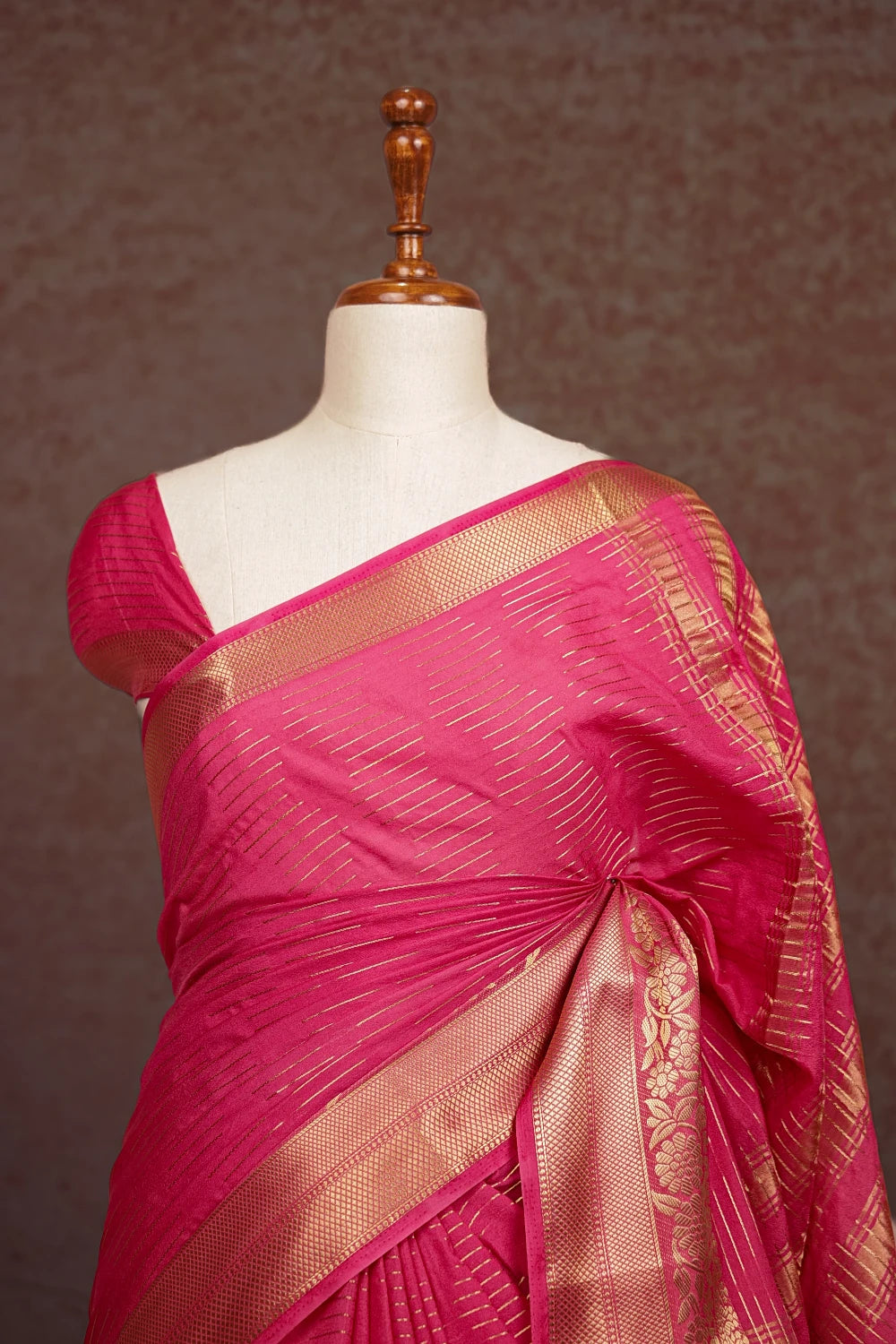 Dark Onion Pink Semi Banarasi Saree