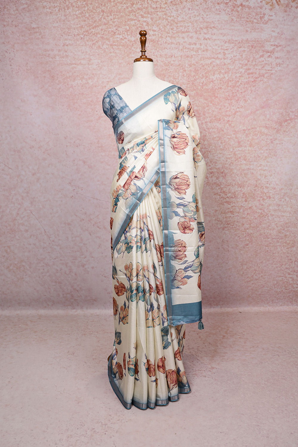 Cream Semi Tussar Saree