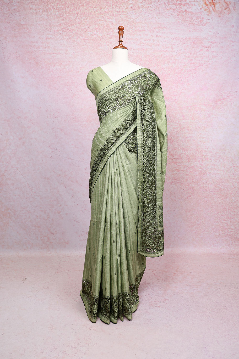 Pista Green Semi Tussar Saree