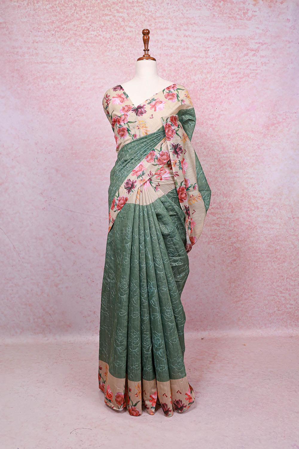 Green Semi Jute Saree