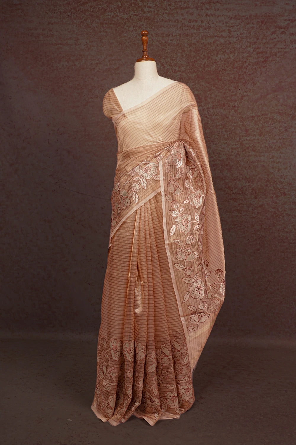 Rose Gold Chanderi Organza Saree