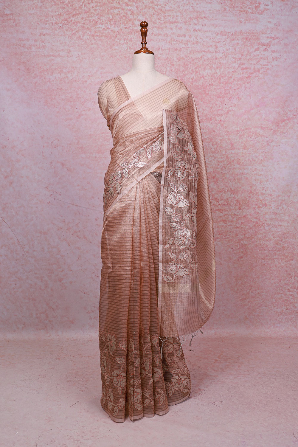 Rose Gold Chanderi Organza Saree