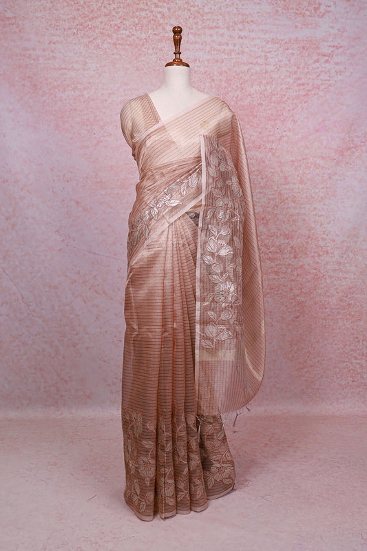 Rose Gold Chanderi Organza Saree