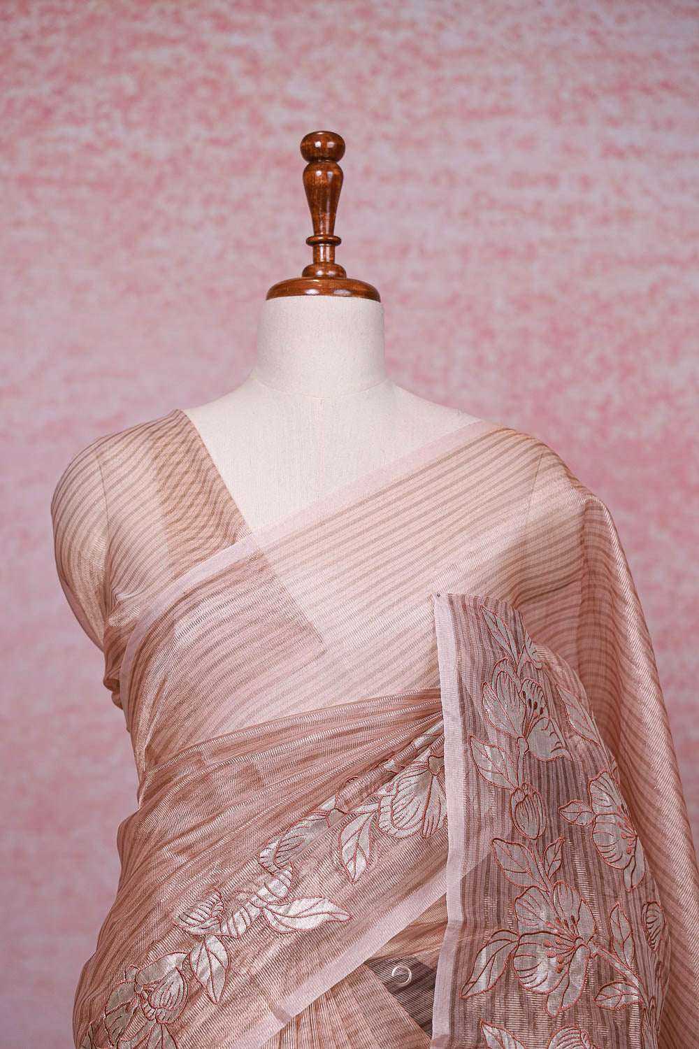 Rose Gold Chanderi Organza Saree