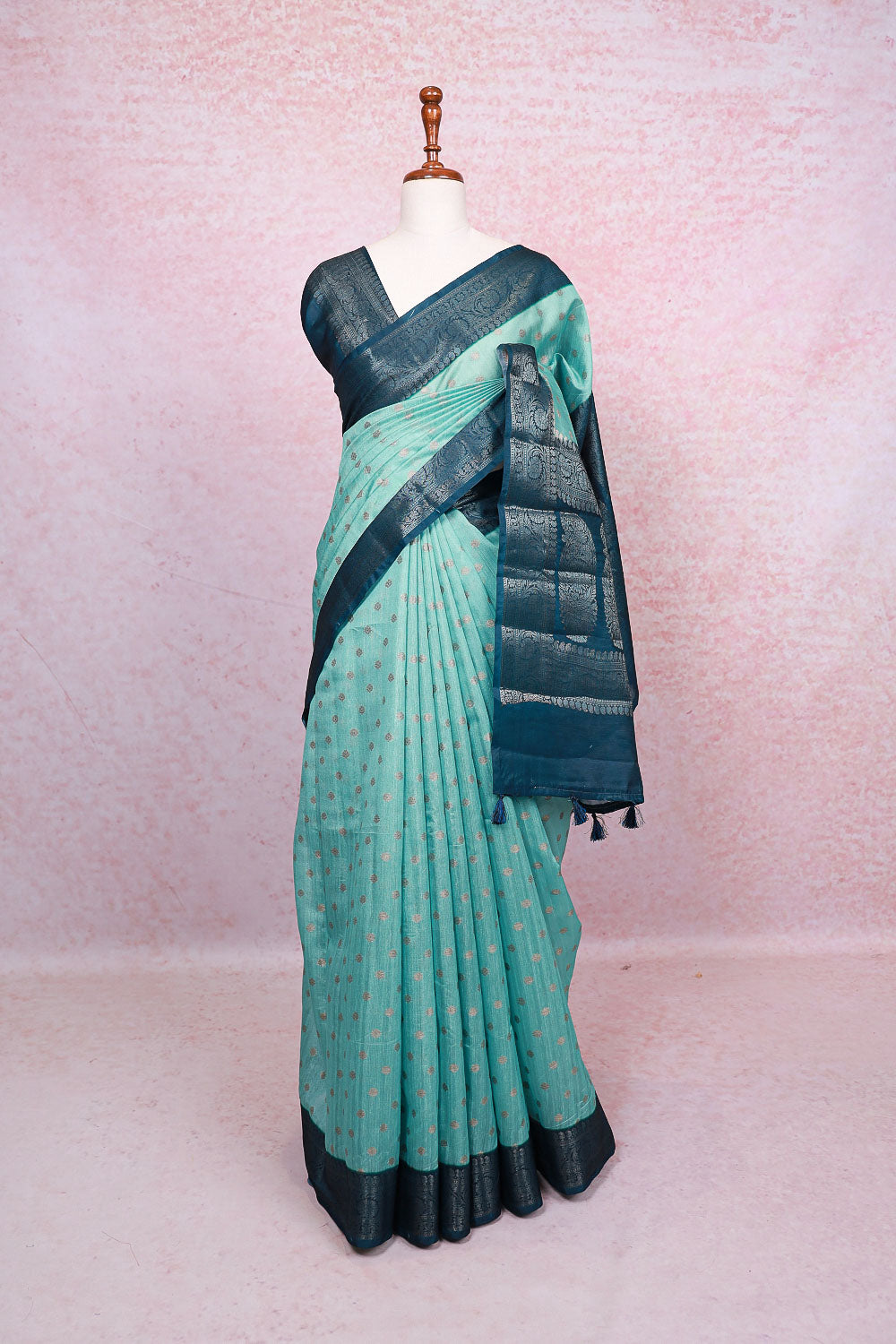 Light Green Semi Banarasi Saree