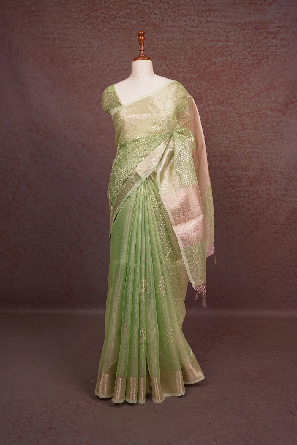 Light Green Gemi Tissue Saree