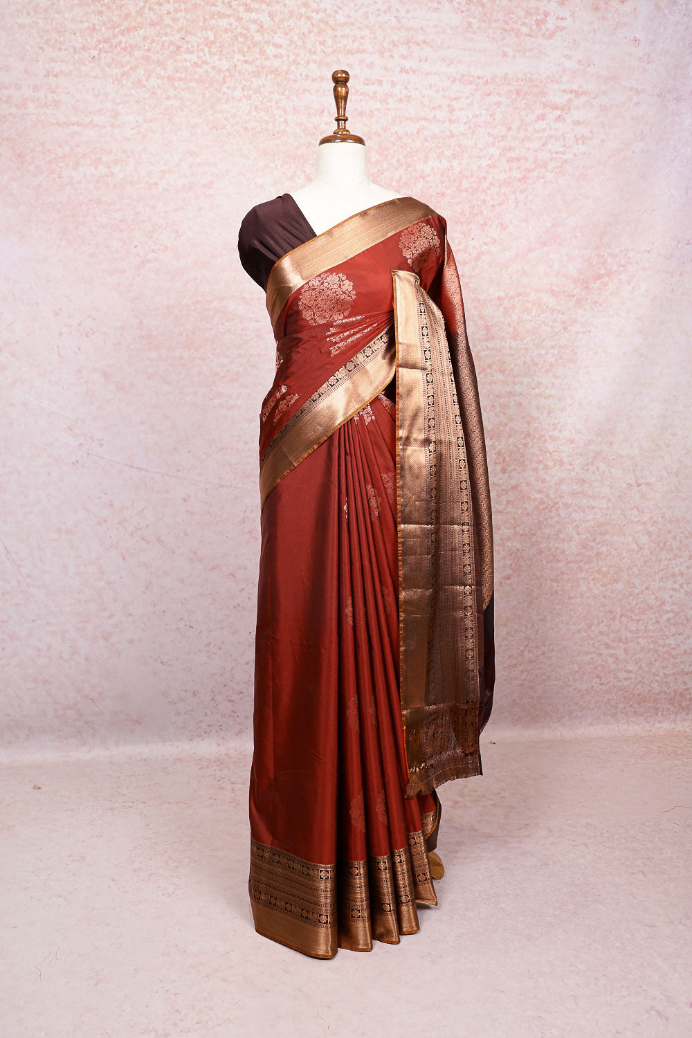 Rust Orange Semi Silk Saree