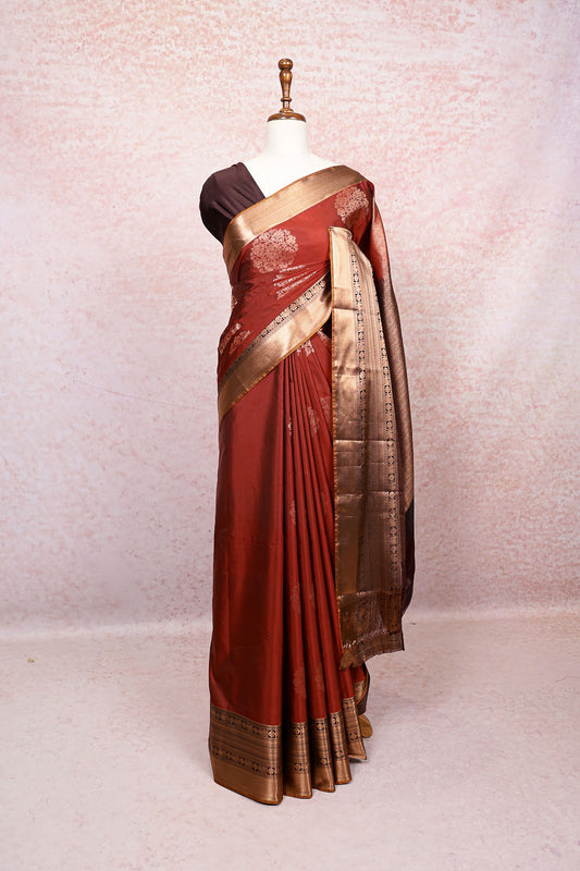 Rust Orange Semi Silk Saree