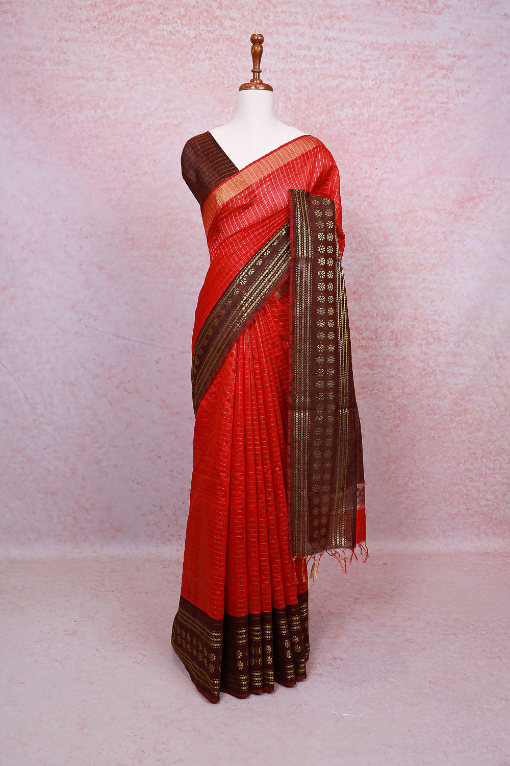 Chilly Red Semi Jute Saree