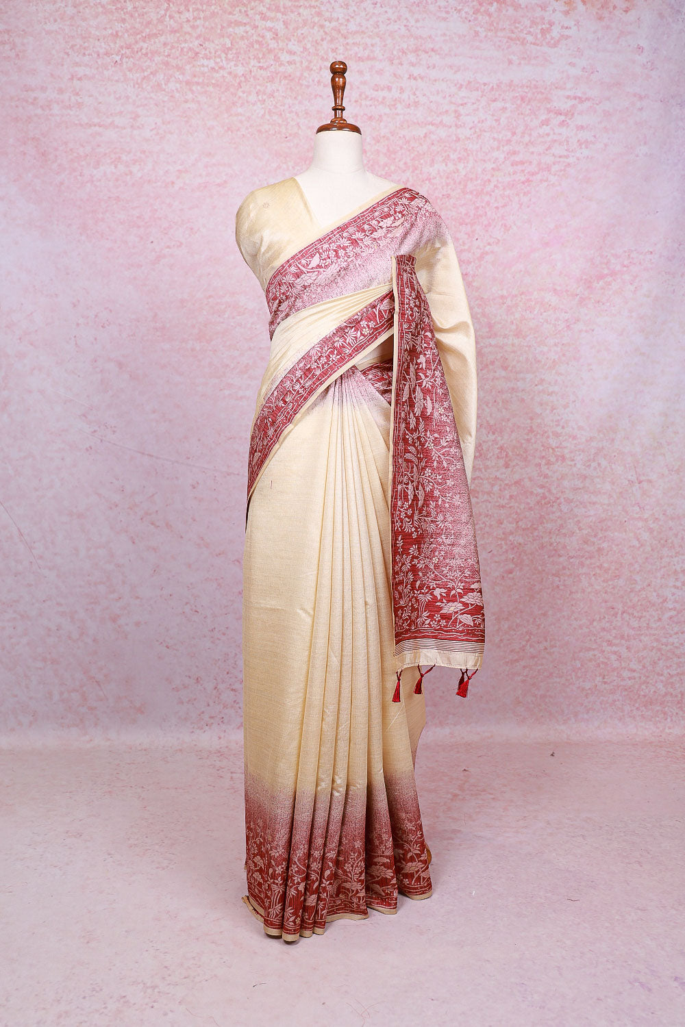 Cream Semi Tussar Saree