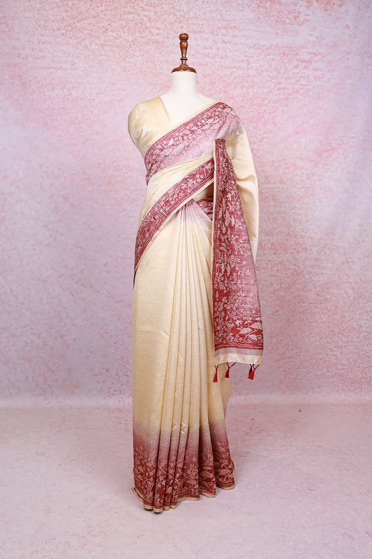 Cream Semi Tussar Saree