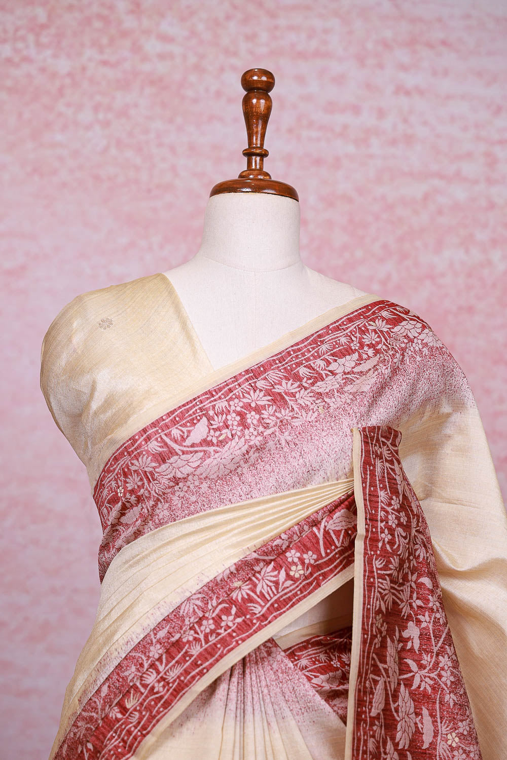 Cream Semi Tussar Saree