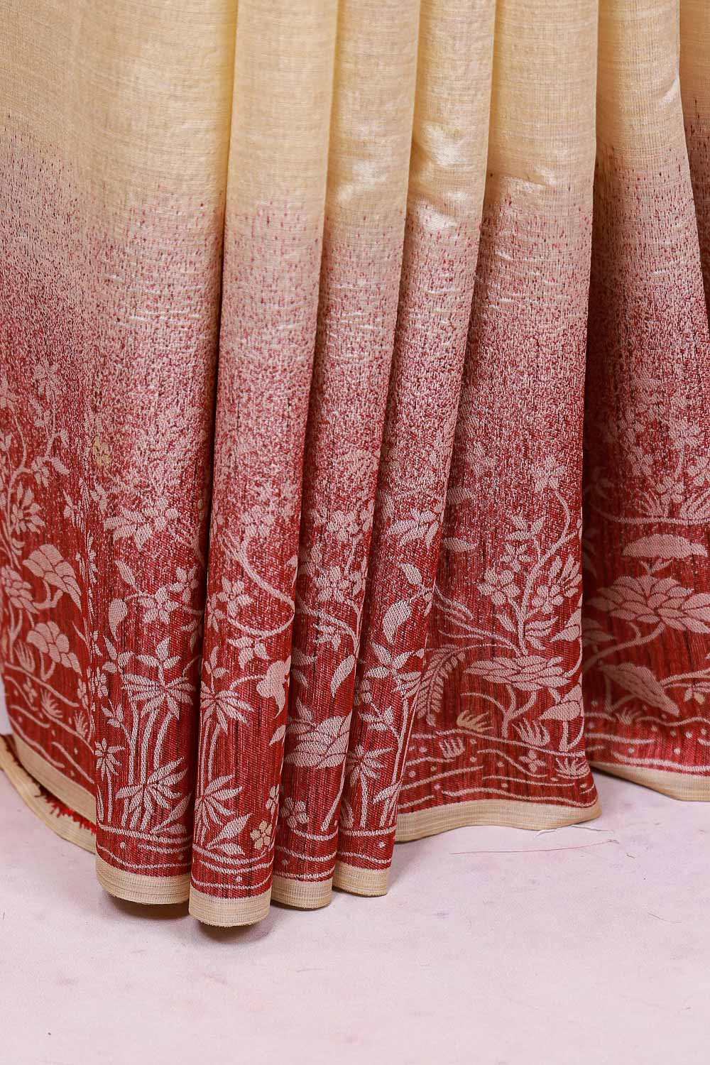 Cream Semi Tussar Saree
