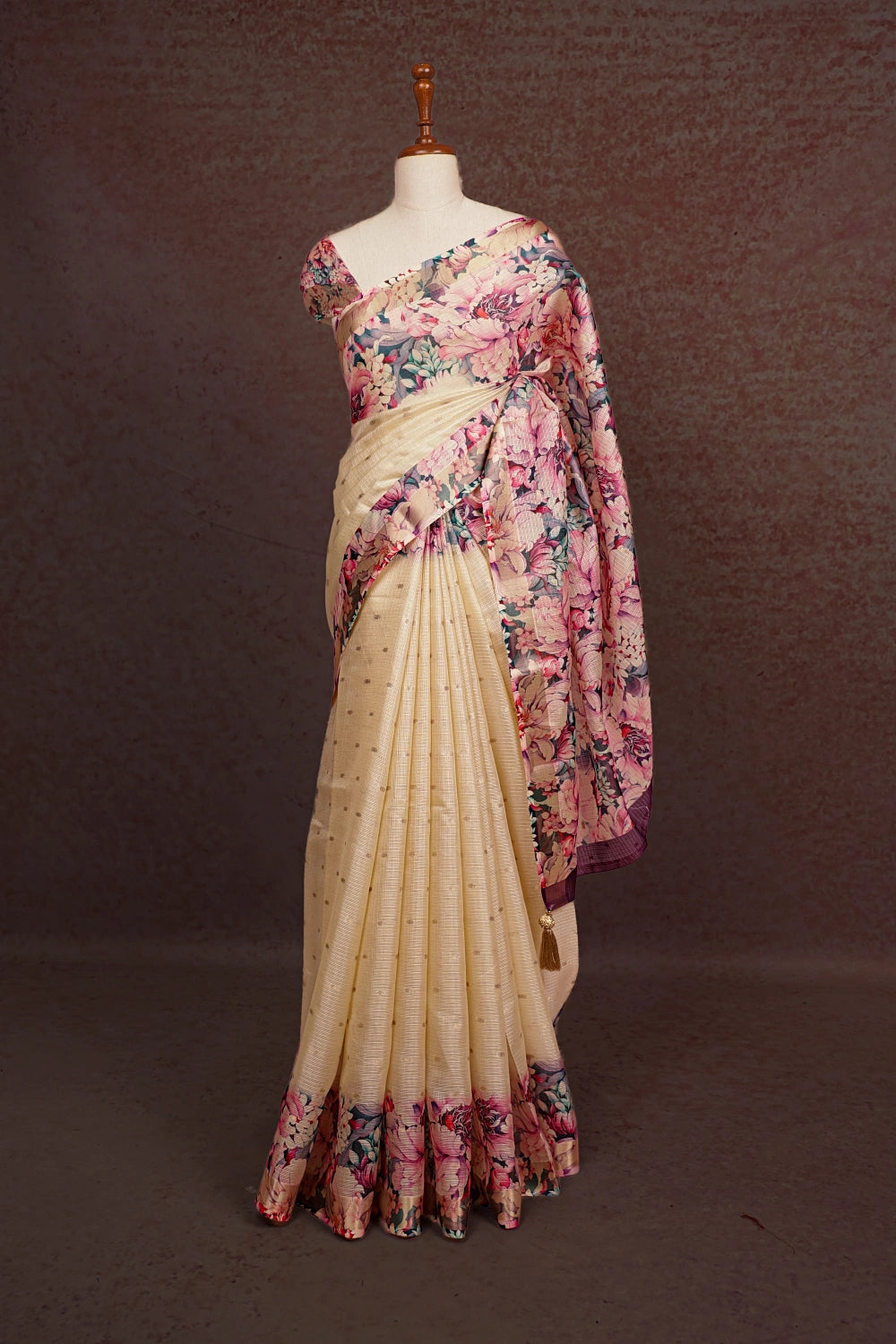 Cream Kota Silk Saree