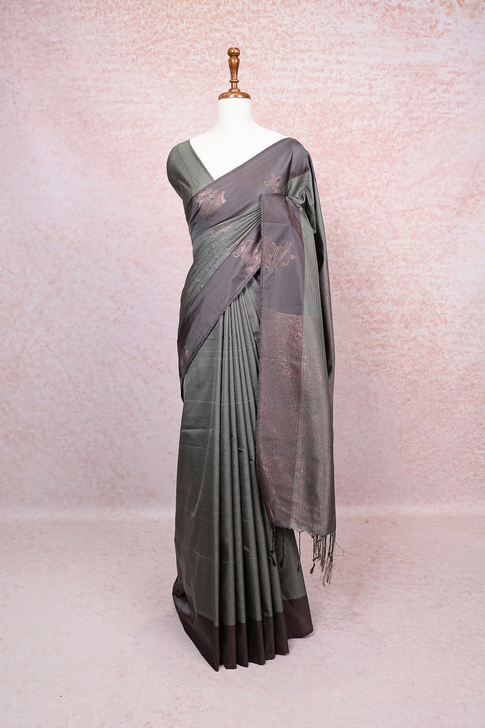 Dusty Green Semi Silk Saree