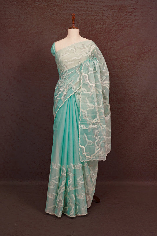 Sea Blue Organza Saree