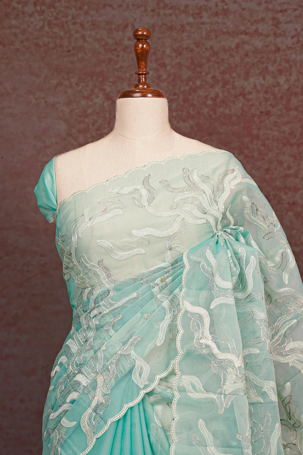 Sea Blue Organza Saree