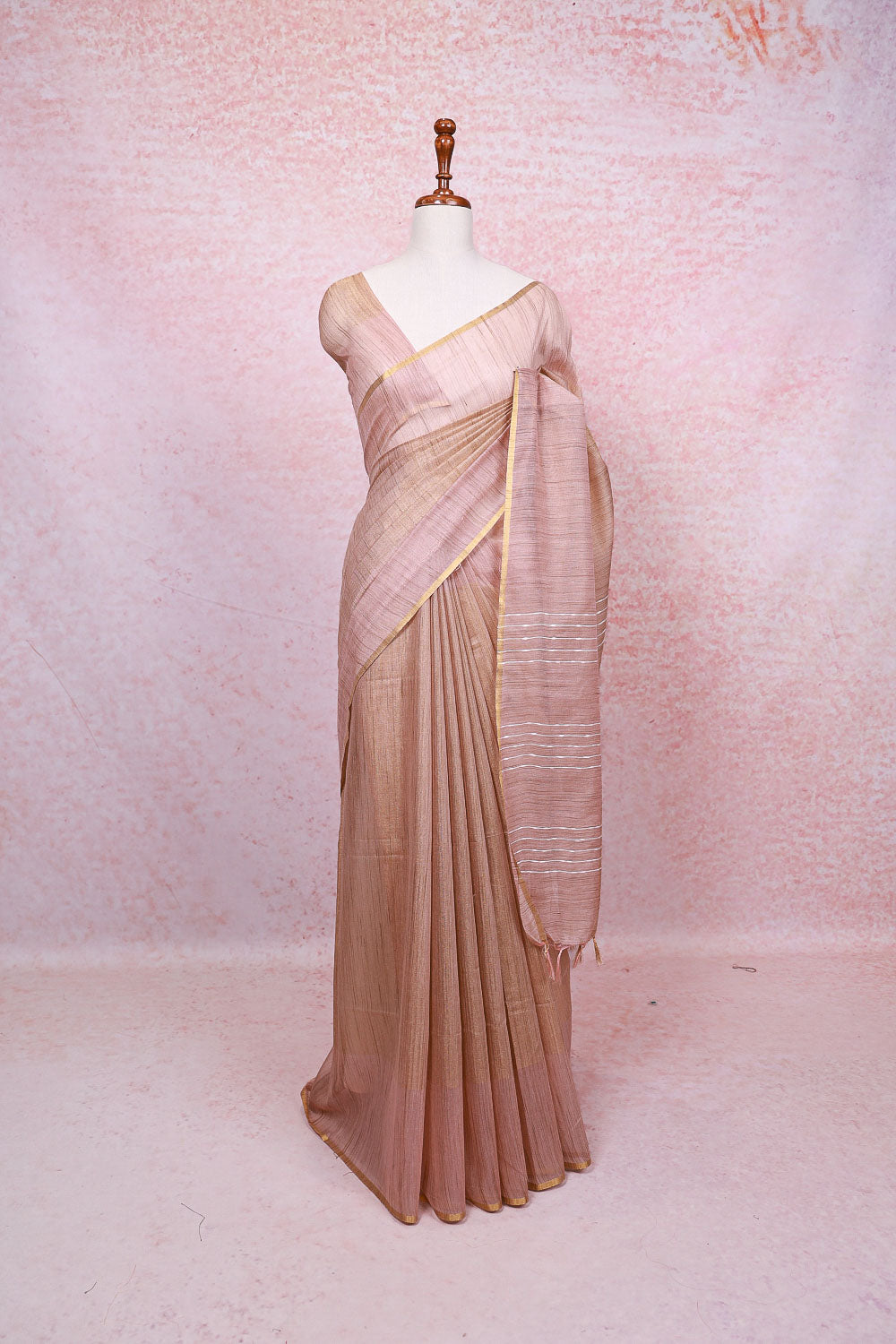 Peach Semi Linen Saree
