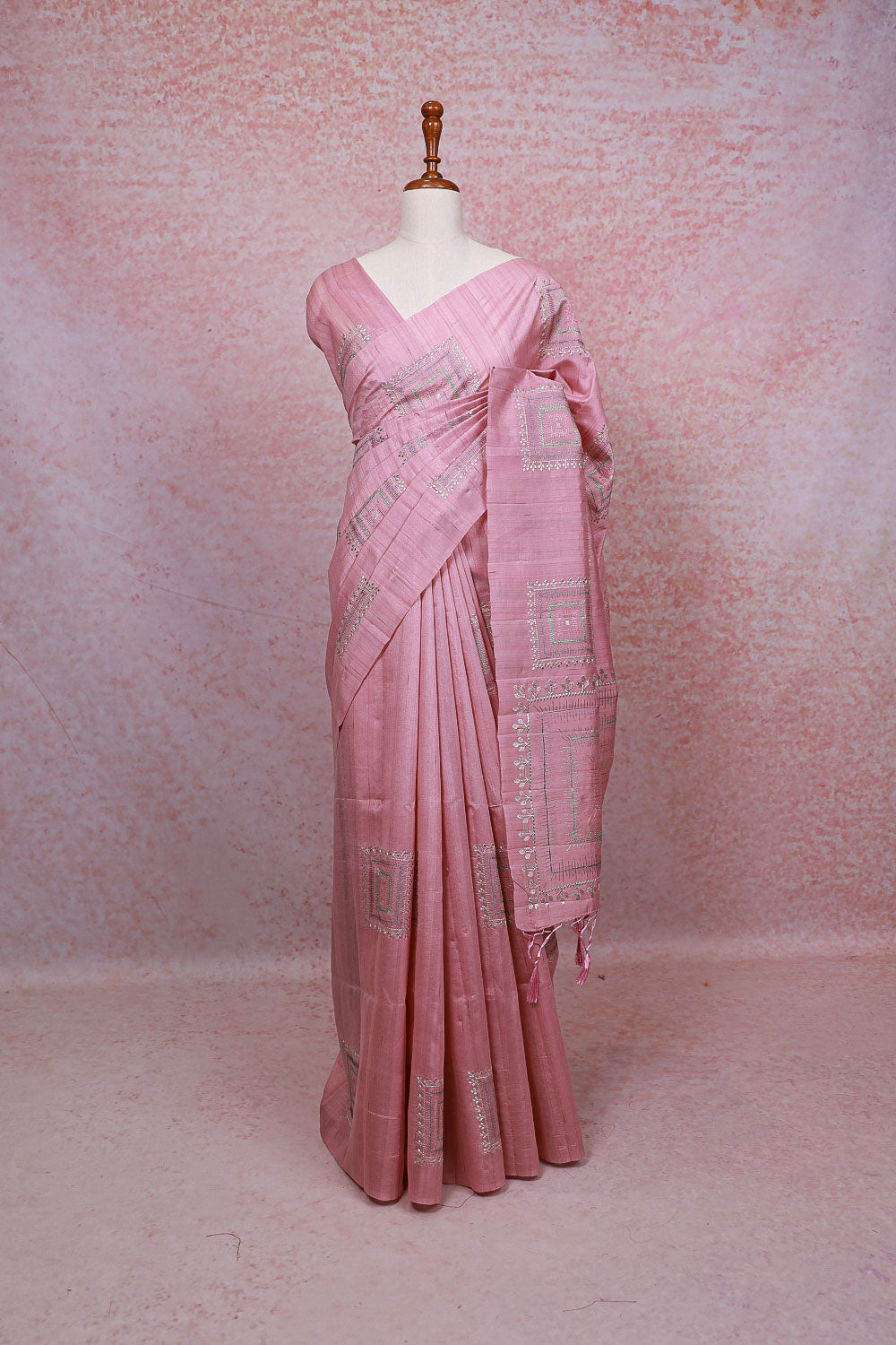 Baby Pink Semi Tussar Saree