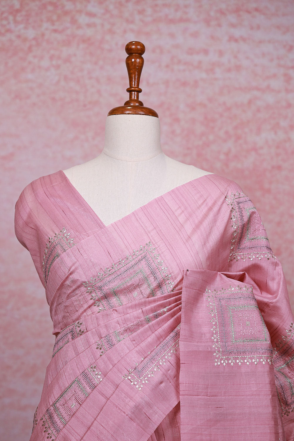 Baby Pink Semi Tussar Saree