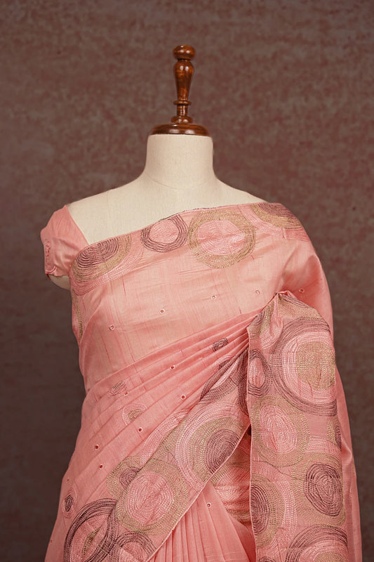 Peach Color Semi Tussar Saree