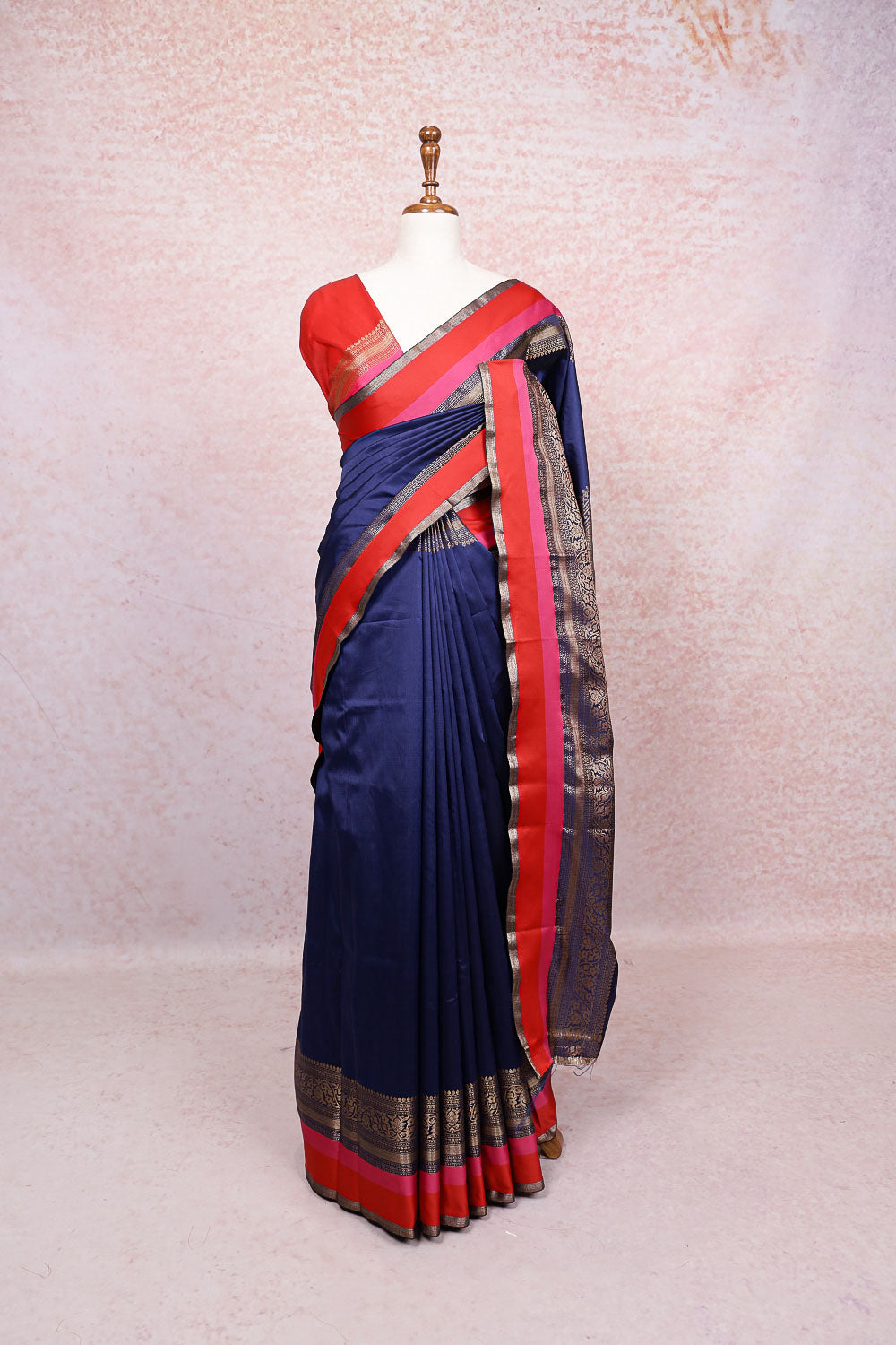 Navy Blue Cotton Silk Saree