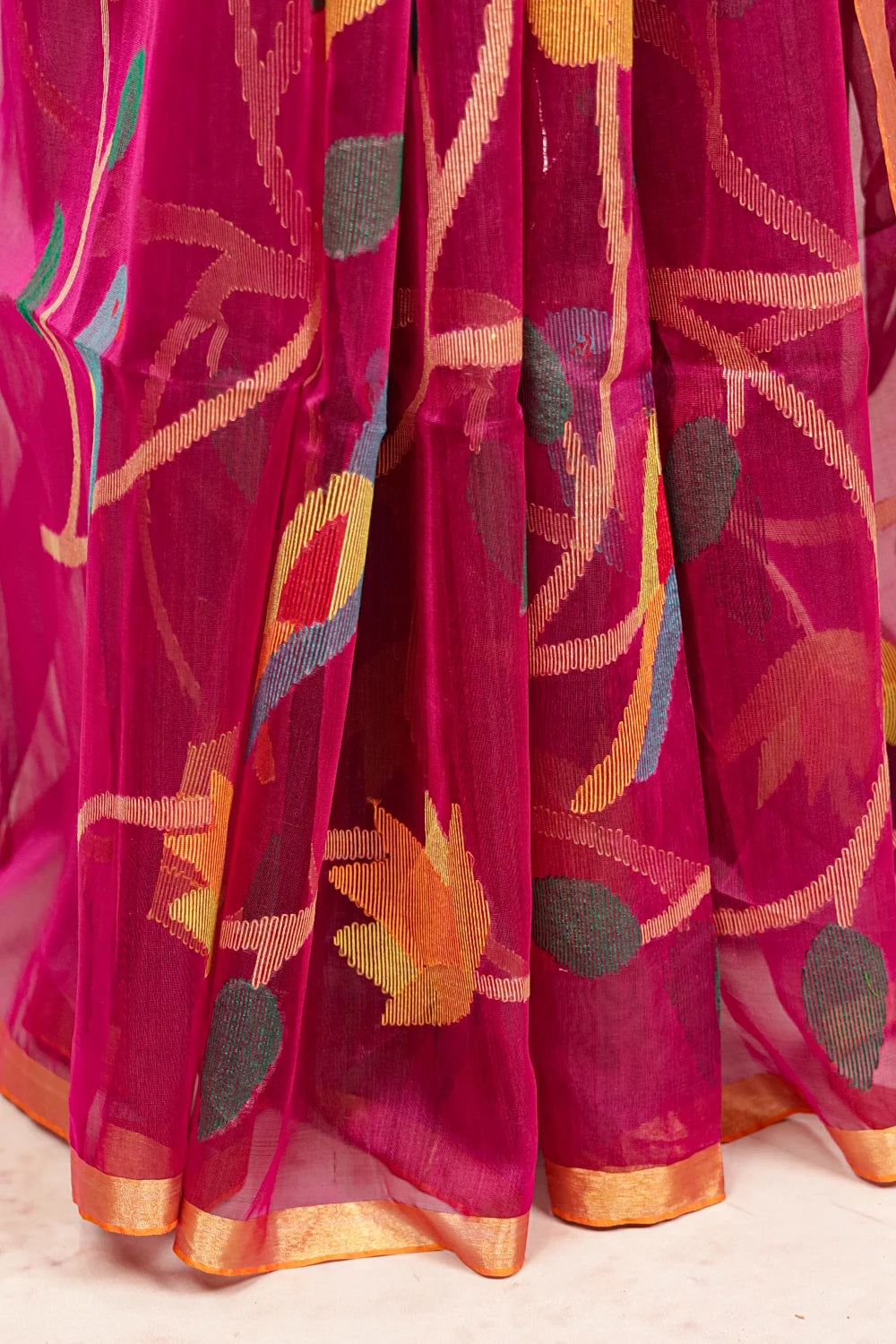 Magenta Pink Chanderi Organza Saree