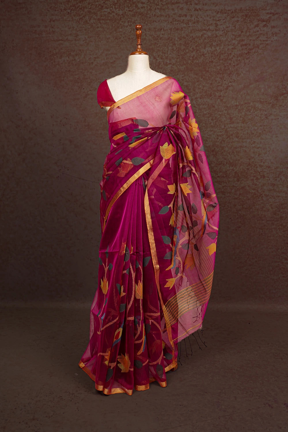 Magenta Pink Chanderi Organza Saree