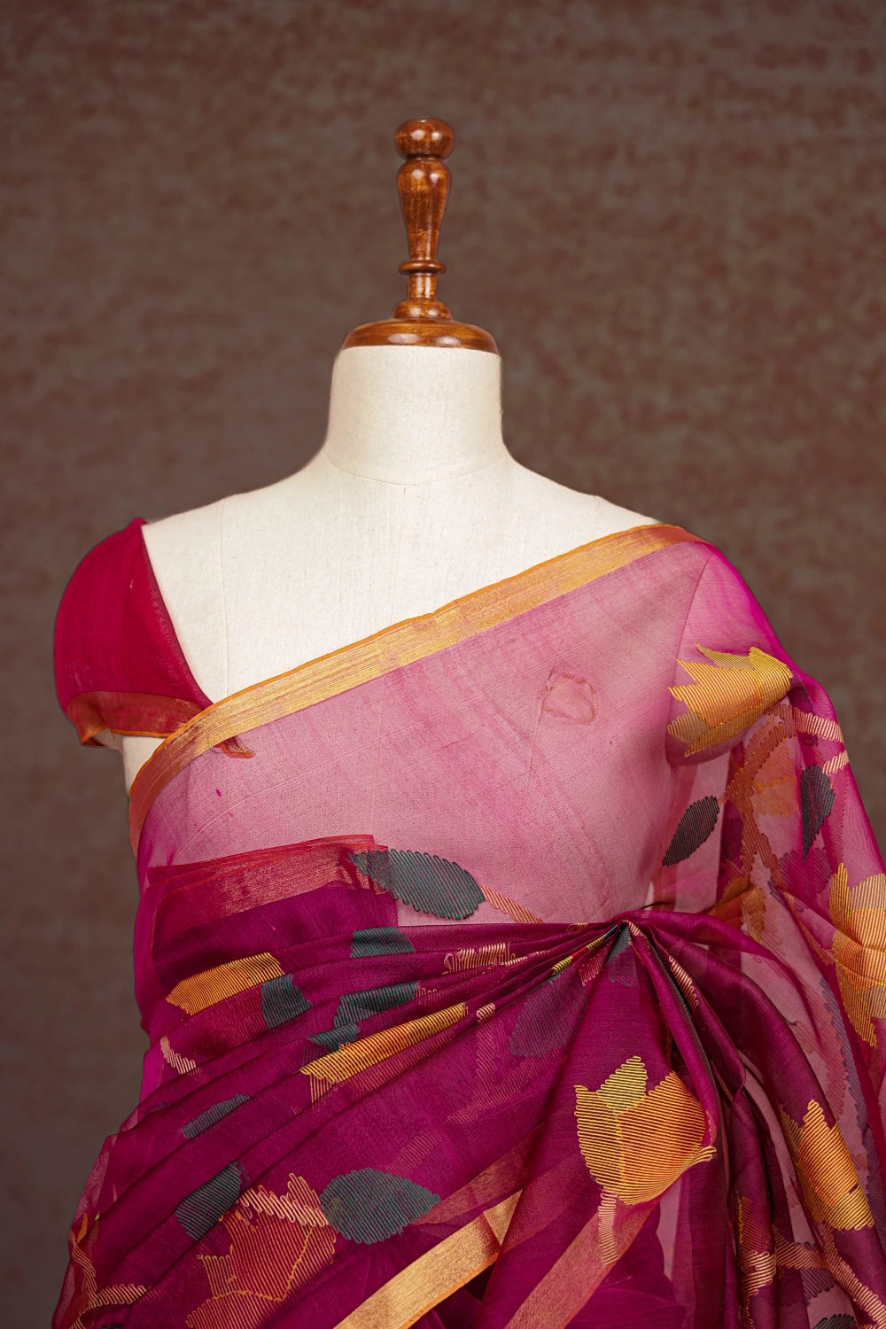 Magenta Pink Chanderi Organza Saree