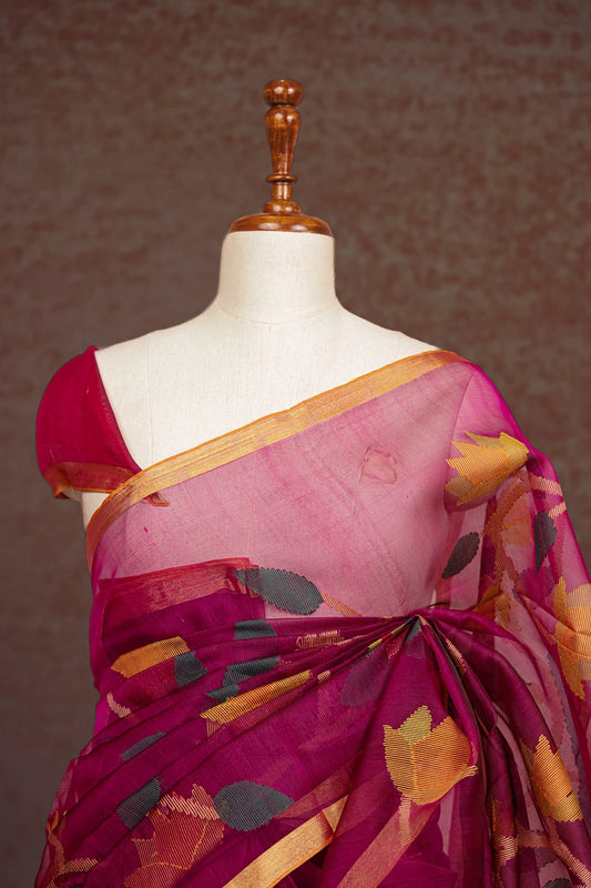 Magenta Pink Chanderi Organza Saree