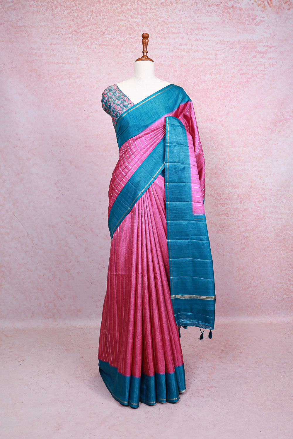 Onion Pink Semi Tussar Saree