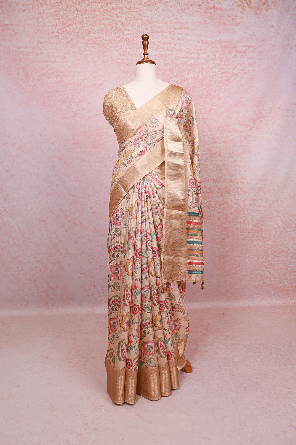 Cream Semi Silk Saree