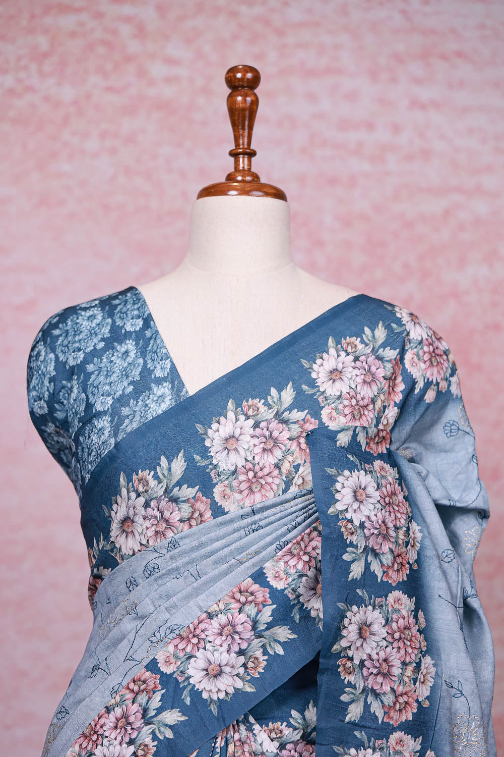 Bluish Grey Semi Tussar Saree