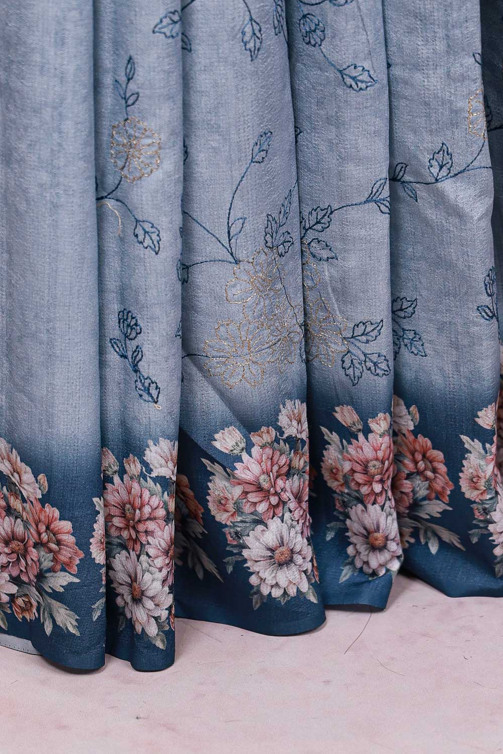 Bluish Grey Semi Tussar Saree